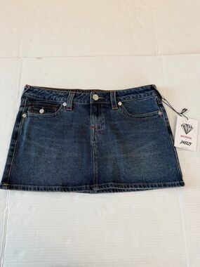 True Religion X Dreezy Indigo Denim Mini Skirt flap pocket